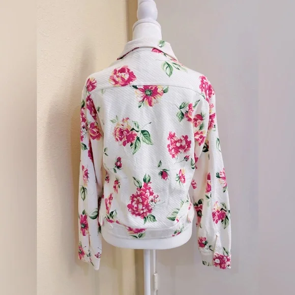 Jones New York Sport White Lightweight Jacket w/ Pink Floral Design, Medium - Picture 2 of 5